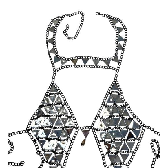 RAVE WONDERLAND DOLLS KILL Iridescent Gem Jewelry Crop Top Crystal Chain Bra - Picture 15 of 15